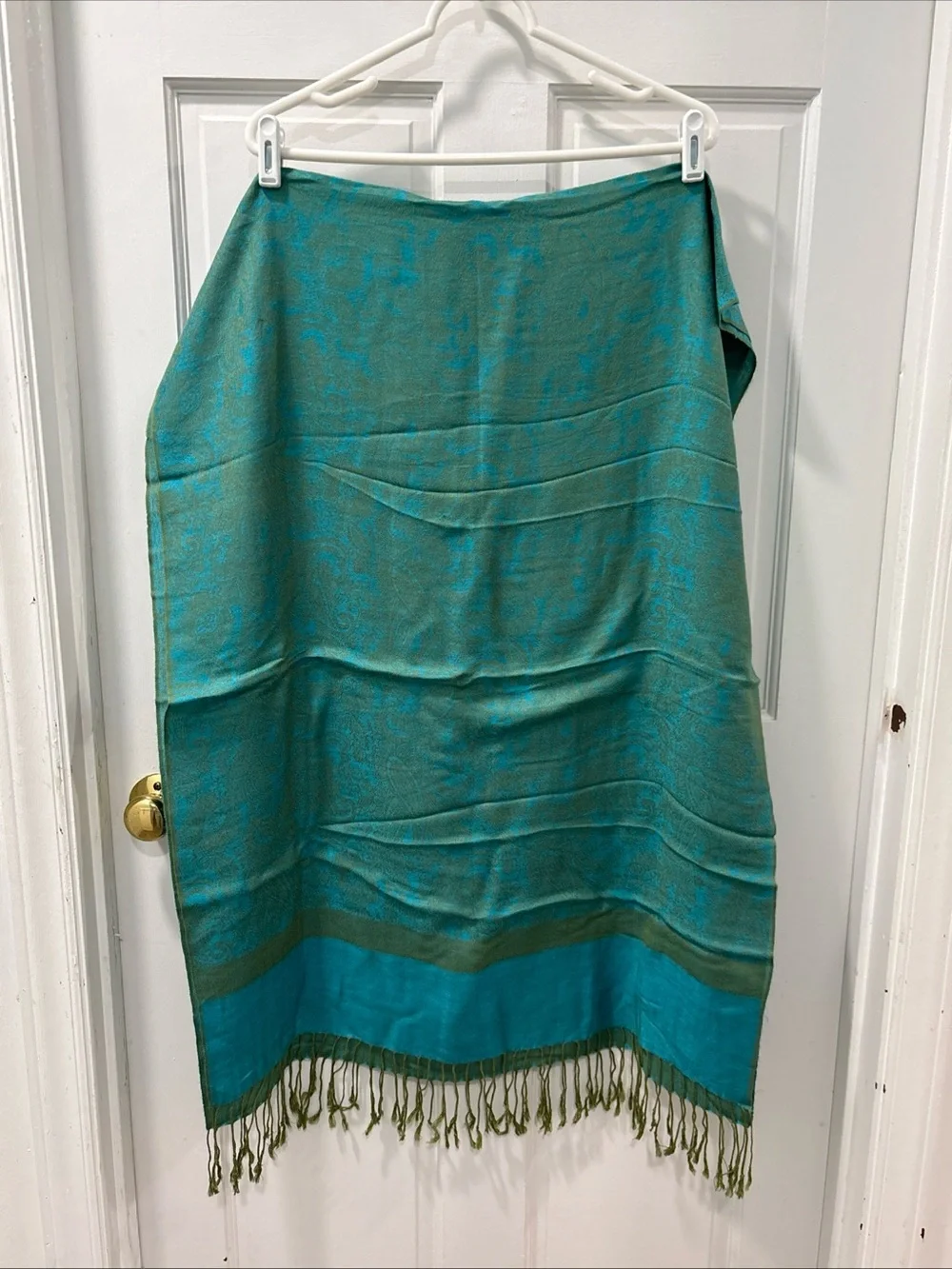 Pashmina Women’s 70 Pashmina 30 Silk Scarf Paisley Pattern Turquoise Olive Green